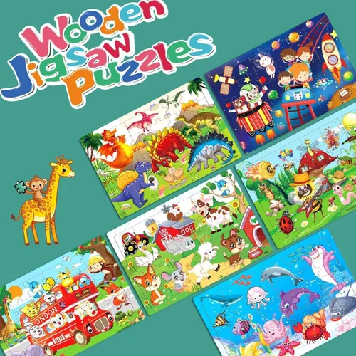 Vista 7 de Rompecabezas de madera para niños de 3 a 5 años de edad, 30 piezas, rompecabezas de madera coloridos para niños pequeños, rompecabezas educativos