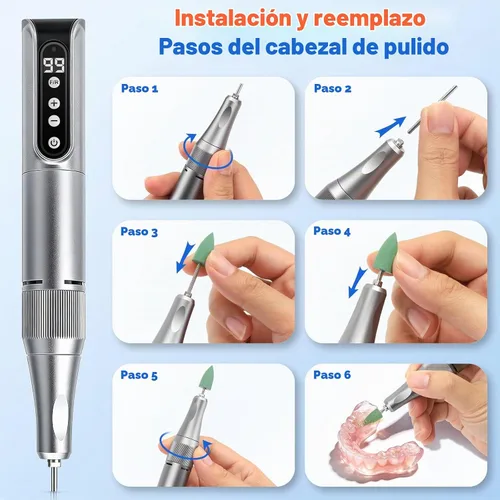 Vista 6 de Mini pulidor inalámbrico con 11 cabezales, 35000 RPM, recargable por USB
