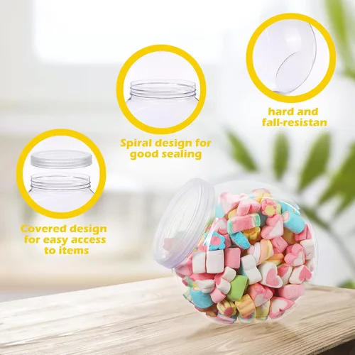 Vista 3 de Sunnyray 8 tarros de plástico para dulces de 51 onzas con tapas, tarros de plástico para dulces bufé, platos transparentes para dulces con tapas