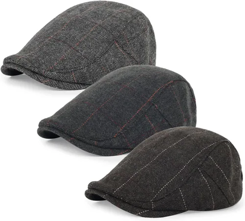 Vista 11 de 3 piezas de gorra Newsboy de algodón para hombre, gorra plana ajustable genial