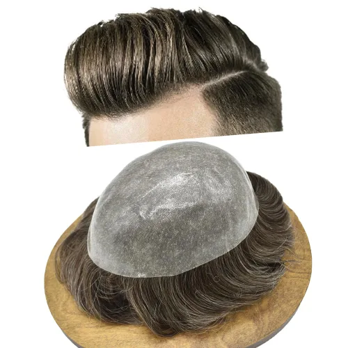 Vista 28 de Toupee para los hombres pelo humano real poli piel hombres piezas de pelo sistema de reemplazo de pelo para hombres tupé postizo para hombres PU