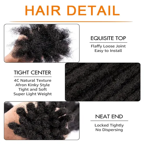 Vista 3 de Extensiones de Rastas de Cabello Humano 0.4cm de Grosor 4 Pulgadas 20 Hebras 100% Cabello Humano Real para Hombres/Mujeres/Niños Completamente