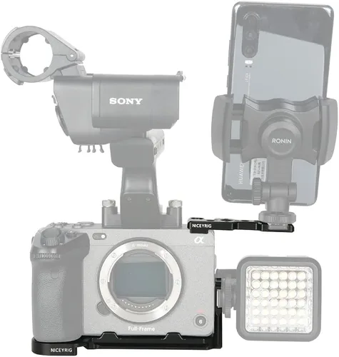 Vista 4 de NICEYRIG FX3 FX30 - Soporte de placa en forma de L para Sony, kit de jaula de montaje con soporte de extensión de zapata fría, placa base