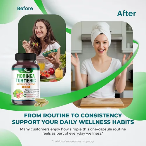 Vista 3 de Superfood Greens 18 en 1 - con frutas, verduras y hierbas - Moringa, alfalfa, manzana, espinatch, plátano, fresa, aumenta la energía, la inmunidad