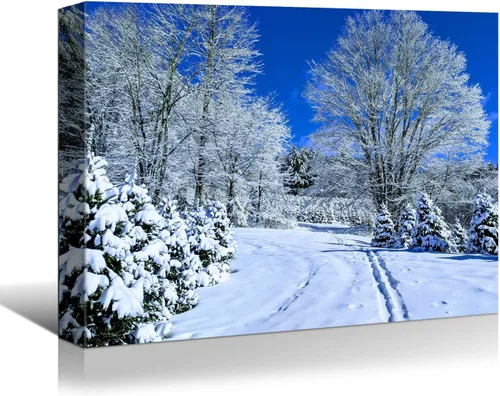 Vista 13 de BANHUA1 Decoración de pared de escena de nieve de invierno, lienzo, pintura artística de pared, póster de tierra de nieve de invierno sobre lienzo