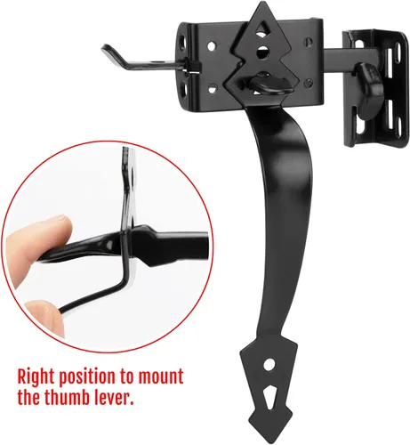 Vista 2 de Cerradura de puerta de pulgar para valla de madera resistente, cierres de puerta de cierre automático con mango decorativo de 8 pulgadas, kit
