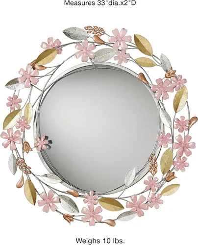 Vista 6 de Touch of Class Wildflower Reflections - Espejo de pared redondo floral rosa de 33 pulgadas de diámetro x 2 D