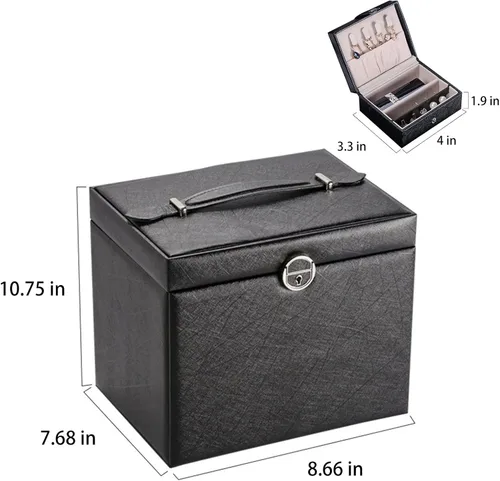 Vista 2 de DREAM&GLAMOUR - Cajas de joyería grande, de piel sintética, organizador de joyas de piel sintética con espejo y cerradura. Caja de almacenamiento