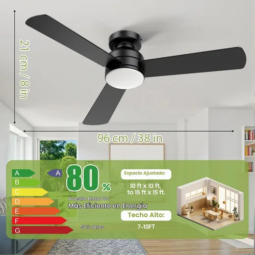 Vista 7 de Ventiladores de techo con luces, ventilador de techo moderno de perfil bajo de 42 pulgadas con luz y control remoto, 3CCT, motor CC reversible de 6