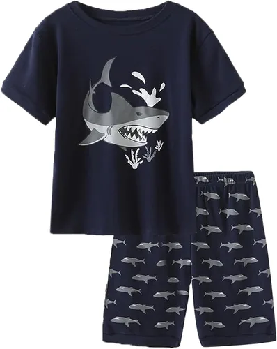 Vista 17 de MyFav - Pijamas para niños grandes de 2 piezas, pantalones cortos, lindos dibujos animados, ropa de dormir 4 piezas Alien