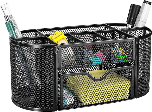 Vista 4 de Amazon Basics Soporte para bolígrafos y organizador de escritorio, almacenamiento de organizador de oficina, negro, 9.25 x 4.53 x 3.94 pulgadas