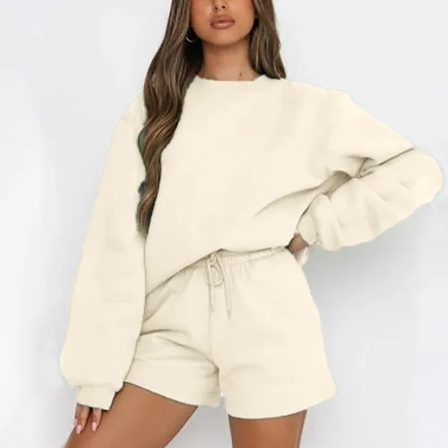 Vista 2 de Conjuntos de 2 piezas para mujer, conjuntos de 2 piezas para mujer, conjunto de ropa de descanso a juego, sudadera corta, ropa de otoño 2023