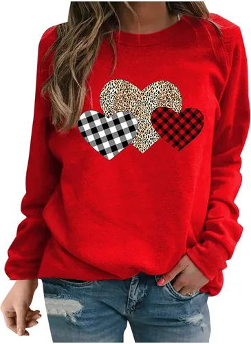 Vista 69 de Sudadera de manga larga con estampado de leopardo y corazón para mujer, para el día de San Valentín, sin botones, para niñas, regalos
