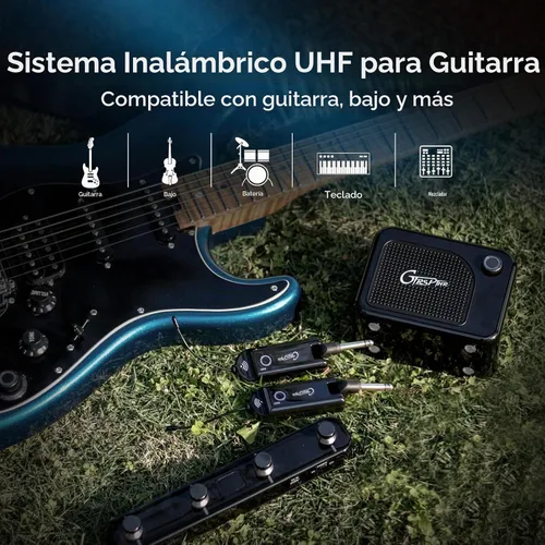 Vista 5 de GTRS GWU4 UHF Sistema de guitarra inalámbrica 4 canales de señal, transmisor y receptor recargable, coincidencia automática, baja latencia, rango