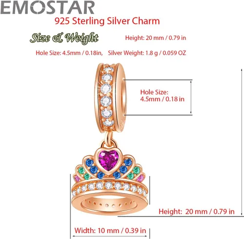 Vista 3 de EMOSTAR Rose Gold Valentine's Day Charms fits European Bracelet, Boy and Girl in Love, I Love You Gesture, Stars Crescent Moon, Crown, Celtic Knot