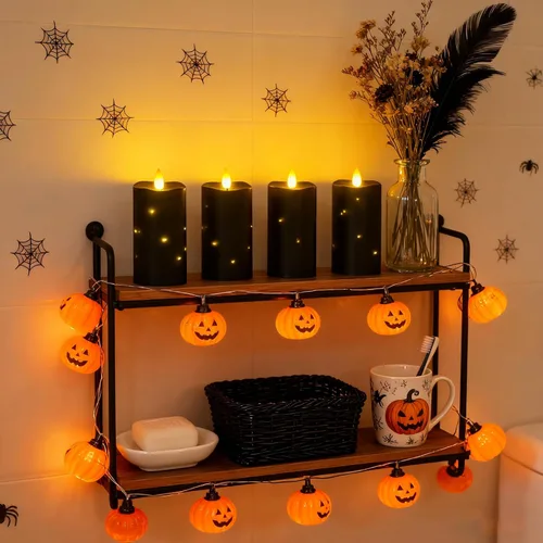 Vista 9 de Lezonic Velas Negras Sin Llama Impermeables para Exteriores con Control Remoto, 4 Piezas de Velas LED que Funcionan con Baterías con Llama