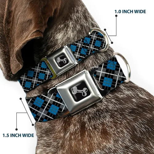 Vista 2 de Buckle Down Turquesa/Negro/Gris Argyle Asiento Hebilla de cinturón perro collar, S, Azul