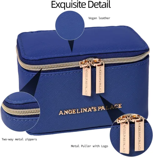 Vista 2 de Angelina's Palace Estuche organizador de joyas, regalos de dama de honor, bolsa de viaje, caja de cuero vegano para collar, aretes, pulsera