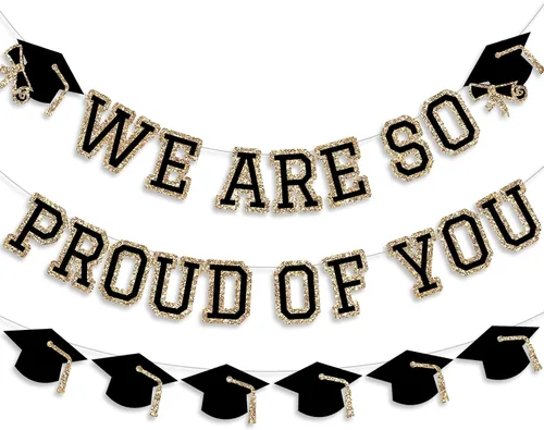 Vista 20 de Letrero con texto en inglés «We Are So Proud Of You», decoración de fiesta de graduación, guirnalda de tapa de felicitaciones, letrero de pared, Azul