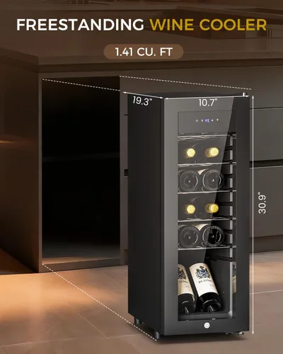 Vista 3 de Feelfunn Refrigerador de vino de 12 botellas, refrigerador de vino