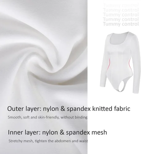 Vista 5 de Long Sleeve Bodysuit for Women Tummy Control Thong Tops Square Neck Body Suit Short Sleeve Going Out Bodysuits