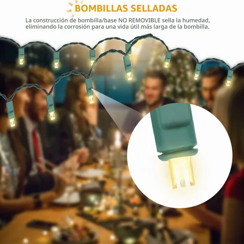 Vista 4 de 100 Luces LED de Navidad Blanco Cálido – 50 pies Luces de Navidad Blancas de 5mm para Exteriores Grado Comercial Resistente al Agua, Decoraciones
