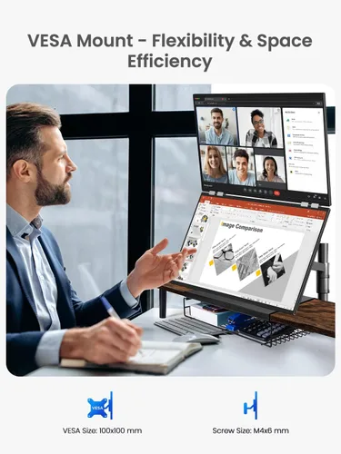 Vista 6 de QLED - Monitor portátil dual de 23.8" 100Hz FHD 1080P apilable – Pantallas verticales duales de 125% sRGB para codificación/juegos/trading, extensor