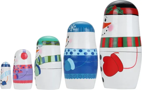 Vista 2 de 5 muñecas de anidación rusas de madera hechas a mano, muñecos de nieve para anidar, muñecas Matryoshka para regalo de cumpleaños de Navidad