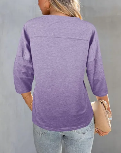 Vista 2 de Dailiup Camisetas casuales de manga 34 para mujer, holgadas, cuello redondo, lindas, blusas básicas