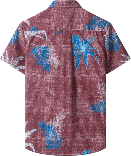 Vista 2 de JOGAL Camisa hawaiana floral para hombre, con bolsillo frontal, informal, Aloha