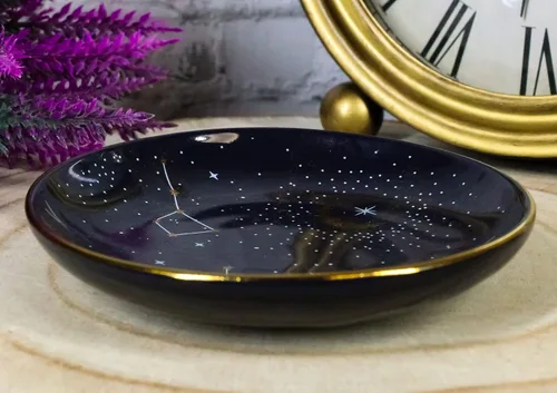 Vista 8 de Ebros Gift Wicca Símbolos Sagrados Estrella Púrpura Astrología Constelación Zodiaco Horóscopo Luna y Estrellas Albaratija Redonda Joya Plato