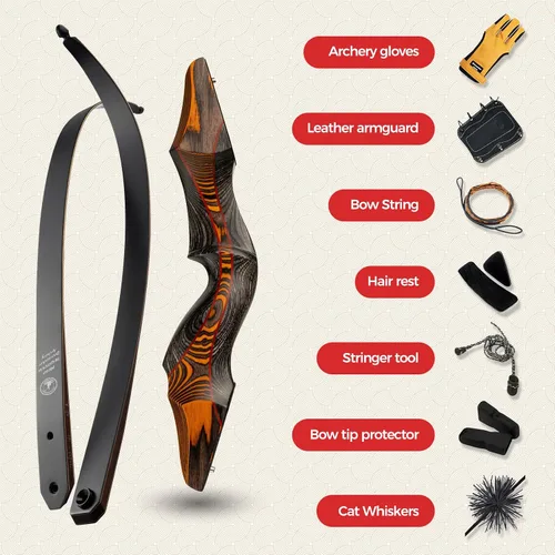 Vista 3 de Deerseeker Archery 60"/62" Takedown Recurve Bow Set with Flemish String Woodgrain Limbs Right Hand & Left Hand Traditional Wooden Bow for Adults &