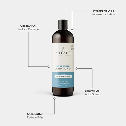 Vista 4 de Sukin Acondicionador hidratante, sin sulfatos, repara el cabello seco y dañado, antiencrespamiento, aroma a coco y lima, 16.91 onzas líquidas