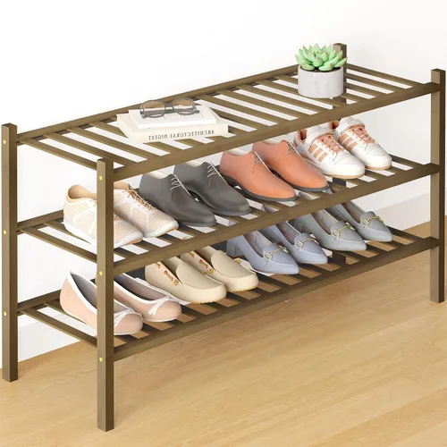 Vista 95 de Smiry Zapatero de bambú para armario, organizador de zapatos de madera de 3 niveles, estante apilable de almacenamiento de zapatos de madera