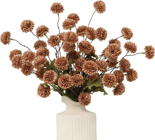 Vista 18 de DuHouse 6 piezas de flores artificiales de seda falsa pompón crisantemo, pequeña mini bola de crisantemo de seda con tallos para bodas DIY arreglos