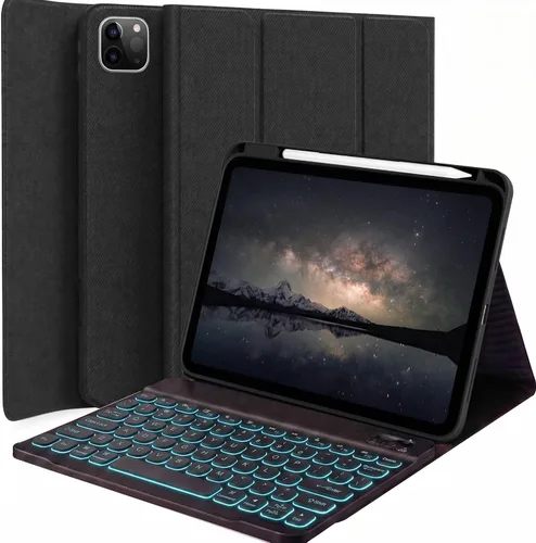 Vista 16 de Funda de teclado retroiluminada para iPad de 9.7 pulgadas 2018 (6ª generación) / iPad 2017 (5ª generación) / iPad Air 2/1, teclado inalámbrico Negro
