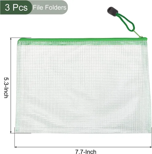 Vista 2 de YOKIVE Paquete de 3 bolsas de malla con cremallera, bolsillos de malla B6 para archivos, bolsa de plástico para documentos, ideal