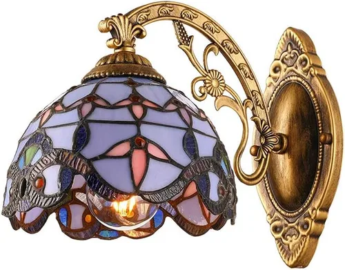 Vista 9 de Kwoking. Lámpara de pared estilo Tiffany vintage con interruptor de cadena - Lámpara de pared frontal de espejo para pasillo, vestíbulo, sala