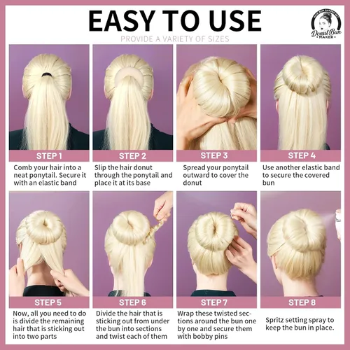 Vista 6 de Teenitor 4 piezas para hacer moños de pelo en forma de dona (extra grande, grande, mediano, pequeño) con horquillas para el cabello, 20