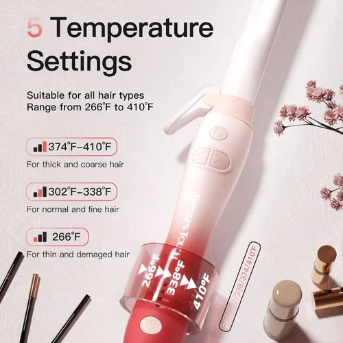 Vista 5 de Rizador giratorio de barril extralargo con abrazadera corta, rizador automático de 1 pulgada que crea rizos sueltos, para cabello medio y largo