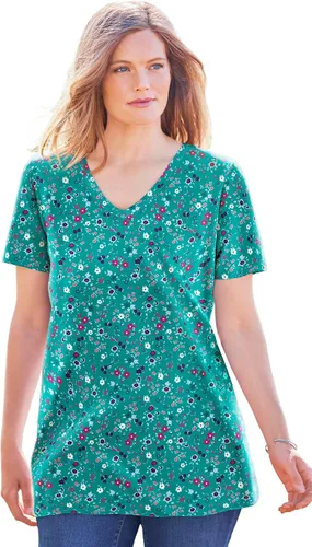Vista 6 de Woman Within Camiseta de manga corta con cuello en V para mujer, talla grande