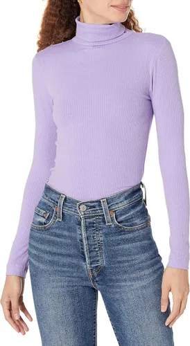 Vista 2 de Tienda Essentials Camiseta de cuello alto de punto acanalado de manga larga para mujer (disponible en tallas grandes), paquete de 2