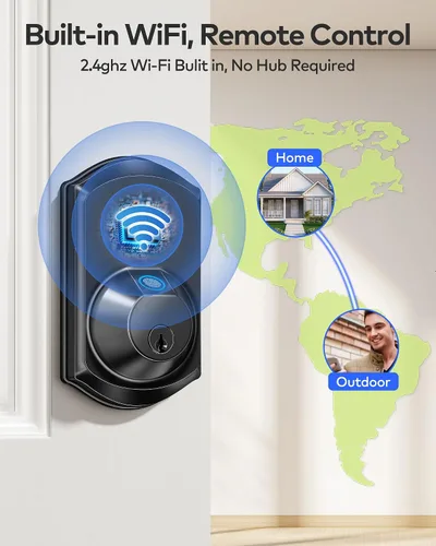 Vista 2 de TEEHO TE012W - Cerradura inteligente WiFi, cerradura de puerta con huella dactilar con Wi-Fi incorporado, cerradura inteligente sin llave