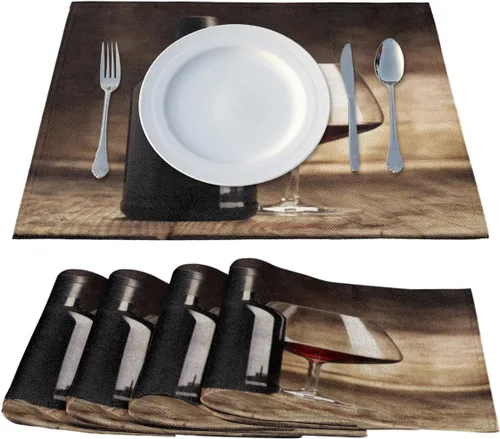 Vista 2 de Juego de 4 manteles individuales con patrones de vino, lavables, impermeables, para decoración de mesa de comedor, 18 x 12 pulgadas