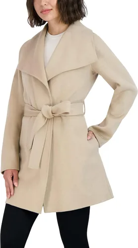Vista 10 de TAHARI Abrigo de lana suave de lujo de doble cara para mujer, abrigo de lana con cinturón extraíble Marrón camello