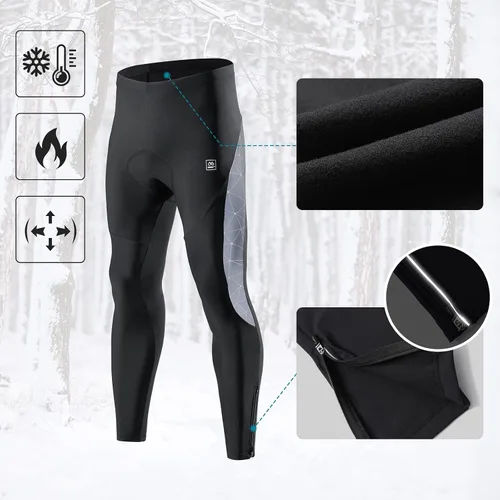 Vista 9 de Santic Mallas de ciclismo para hombre, pantalones acolchados, leggings de ciclo, pantalones de bicicleta reflectantes, para invierno, cálido, a