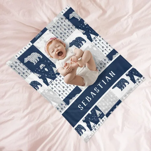 Vista 3 de Woodland - Manta de bebé personalizada para niños, manta de bebé personalizada con nombre Adventure Awaits Stuff recién nacido, regalo de guardería