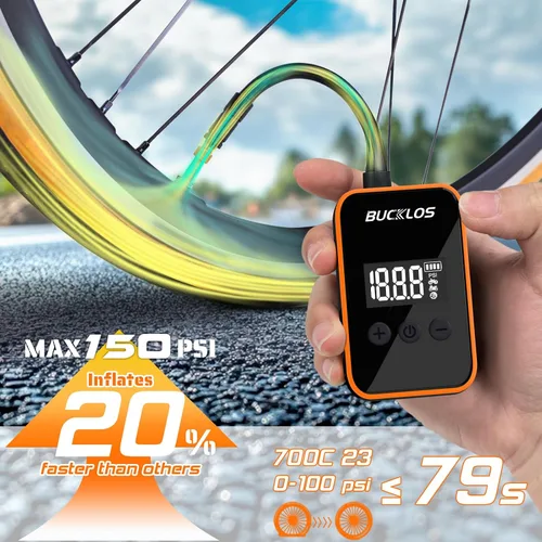 Vista 3 de BUCKLOS Mini bomba de bicicleta eléctrica portátil con manómetro máximo