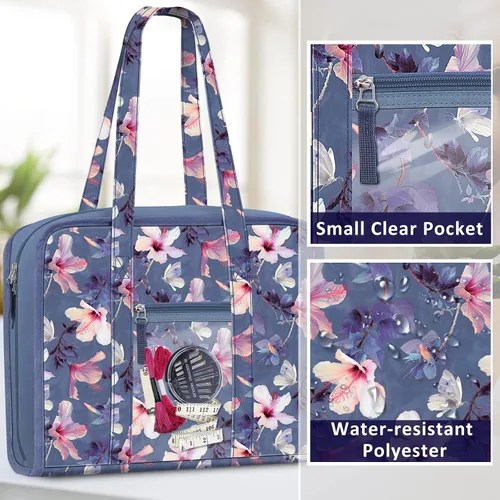 Vista 5 de FINPAC Bolsa de almacenamiento de suministros de costura y manualidades, bolsa organizadora de viaje de gran capacidad con bolsillos transparentes