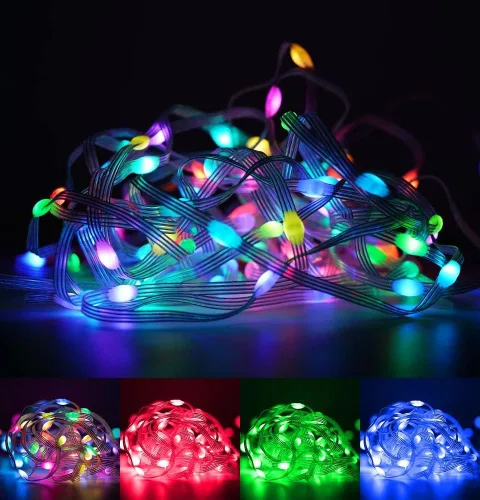 Vista 3 de SEZO Guirnalda de luces de Navidad de 16.4 pies, 50 LED, 12 V, WS2812B, IC, direccionable, persecución, impermeable, cambio de color, luces